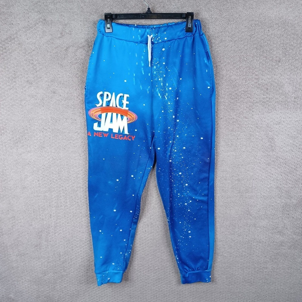 Space Jam Pants Mens‎ Small Blue Jogger Drawstring Movie A New Legacy Polyester